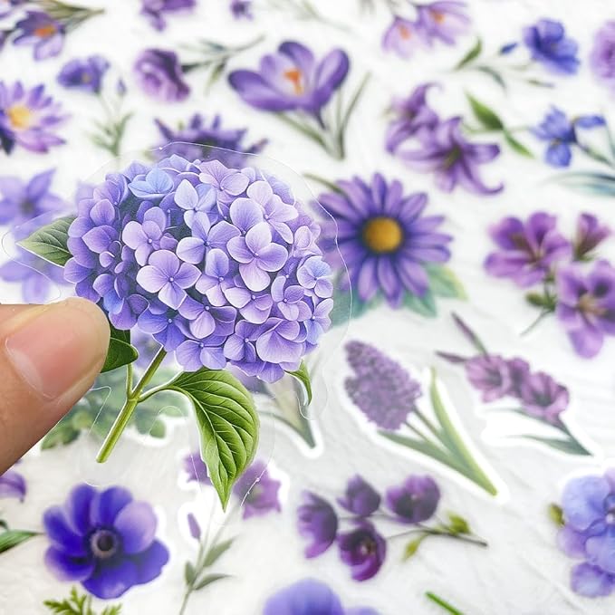 50pcs Purple Flower Transparent Stickers - Image 3