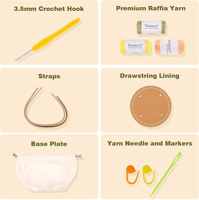 Noocro Crochet Kit for Intermediate or Advanced Level, Floral Raffia Bucket Bag - Image 3
