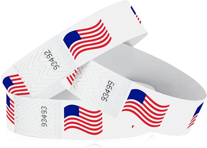500 WristCo Wavy Flag Tyvek Wristbands for Events – Security Cuts & Tamper-Proof Design to Prevent Reuse – Premium-Grade Bracelets for Hospital & Medical ID, Party & VIP Identification