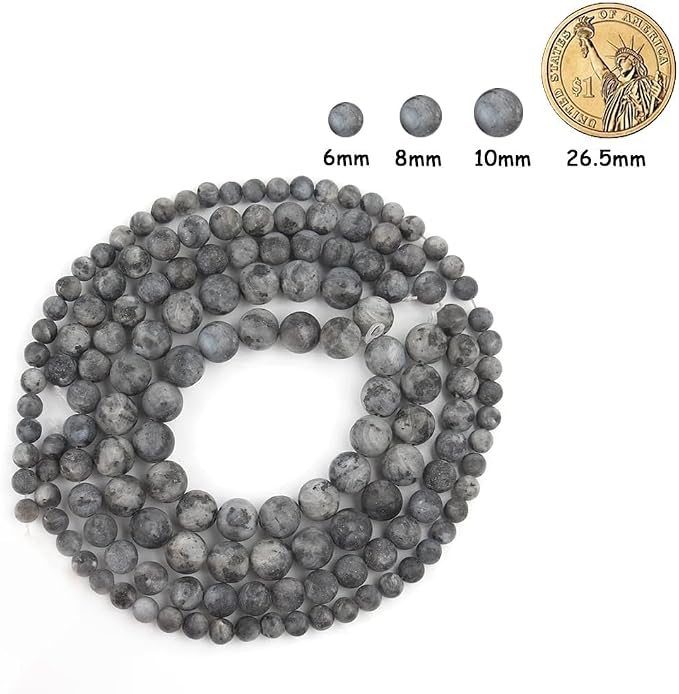 60pcs Natural Matte Black Larvikite Gemstone Beads，6mm Frosted Round Loose - Image 2