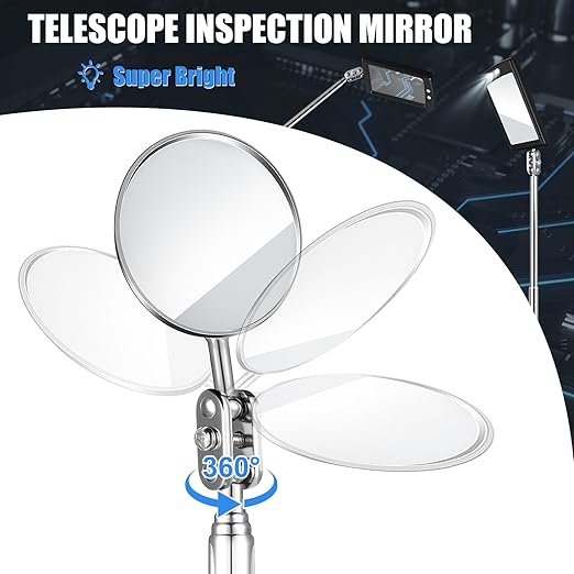 4 Pieces Telescoping Inspection Mirror Telescoping LED Lighted Flexible Inspection Mirror Tool for Checking Observing Vehicle Small Parts (Elegant Style)