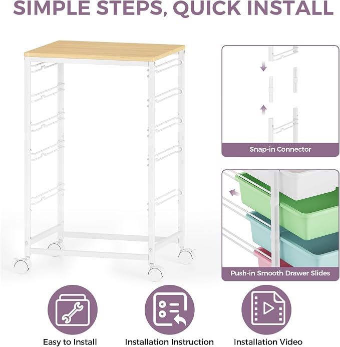 SYKIARIOL 5-Tier Rolling Utility Storage Drawer Craft Cart on Wheels - Image 6