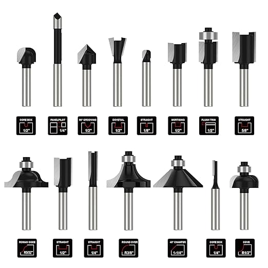Router Bits Set of 15 Pieces 1/2 Inch Router Bit Set Woodworking Tools for Beginners, Router Bits Sets Idea Gifts for Dad