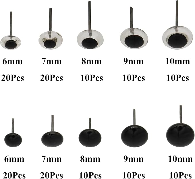 140Pcs Needle Felting Eyes 6-10mm mini Glass Black - Image 2