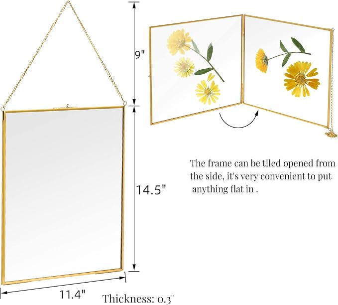 AVLA Brass Hanging Photo Frame, 11x14 Inch Double Glass Floating Display - Image 2
