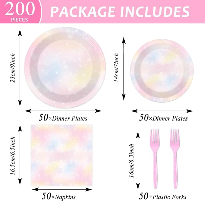 200pcs Pastel Rainbow Party Plates Napkins Pastel Paper Tableware Set Rainbow - Image 2