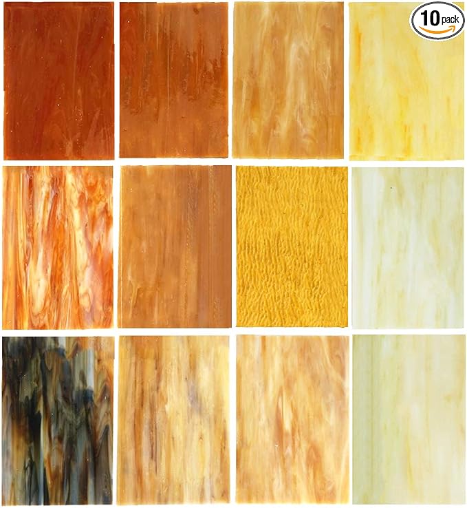 Lanyani（10 Sheets）Amber Variety Stained Glass Sheets 4 x 6 inch Opal Art Glass by LanyaniArtGlassMosaics