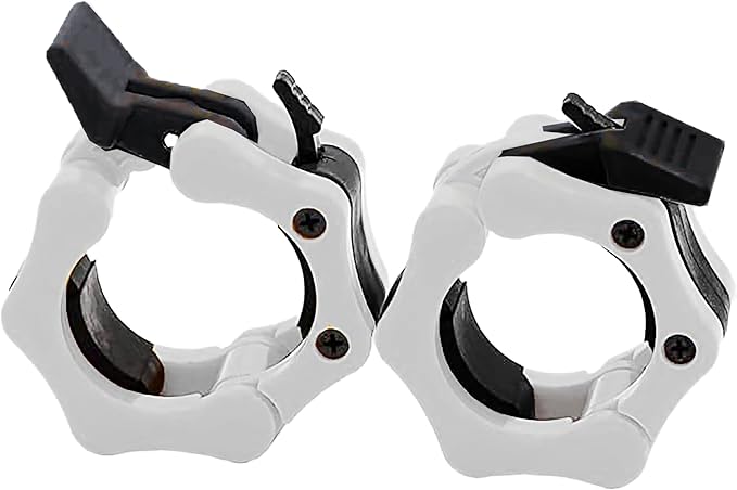 Barbell Clamps 2 inch, Heavy Duty Exercise Collars 2" Quick Release Pair of Locking Pro Olympic Weight Bar Plate Locks Collar Clips Weightlifting Fitness Training - White w/Black