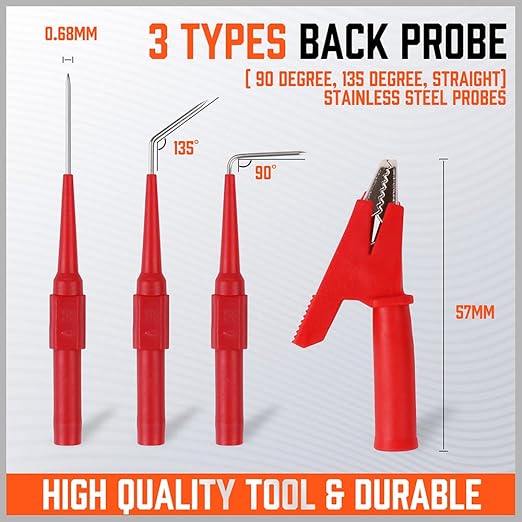 HORUSDY 22PCS Back Probe Pin Kit, Electrical Testing Probes with 5 Colors Silicone Wires for Multimeter, Circuit Diagnosis & Automotive Testing