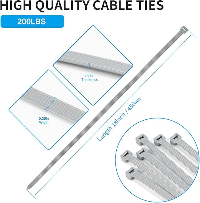 18 inch Orange Zip Ties Heavy Duty 100 PACK, 200 LBS Ultra Exclusive Strong Plastic Wire Ties, Large Cable Ties Extra Long Tie Wraps, Indoor and Outdoor UV Resistant