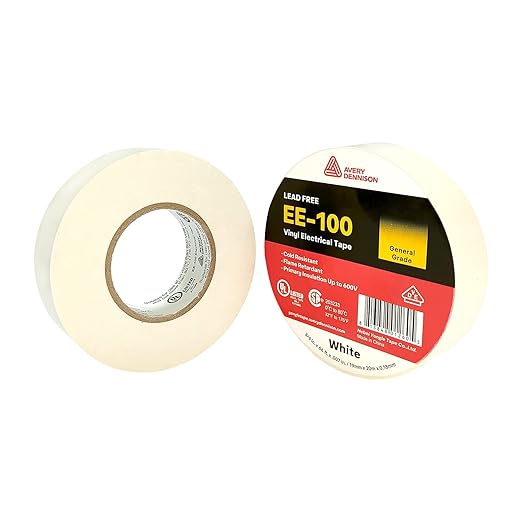 Avery Dennison Electrical Tape, 10 Rolls General Use PVC Electric Tape, UL/CSA Listed ¾ in x 66 ft Insulating Vinyl Tape for Electrical, Repairs, Automotive and Equipment, EE-100, White