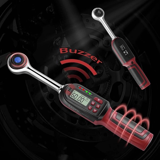 3/8 Inch Drive Digital Torque Wrench(5-99.5 ft-lbs./6.8-135Nm), ±2% CW Torque Accuracy, Electronic Torque Wrench Set with Buzzer and LED Flash Notification for Bike Moto