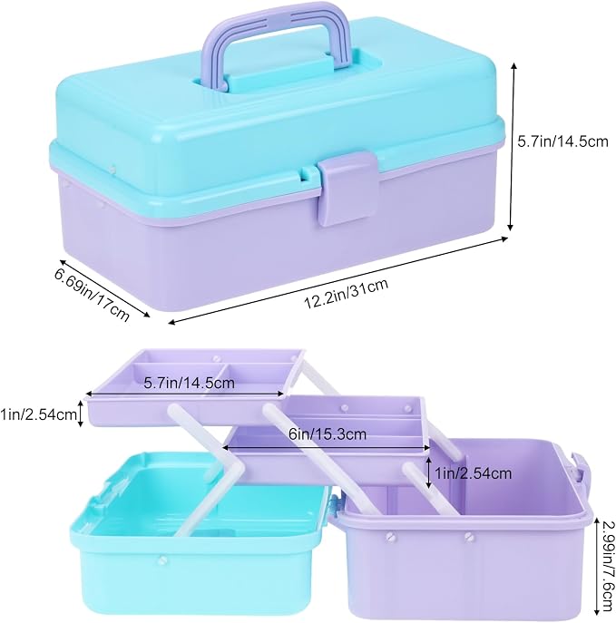 Sewing Box, 3-Layer Craft Organizers Portable Folding Toolbox, Plastic Tool Box - Image 2