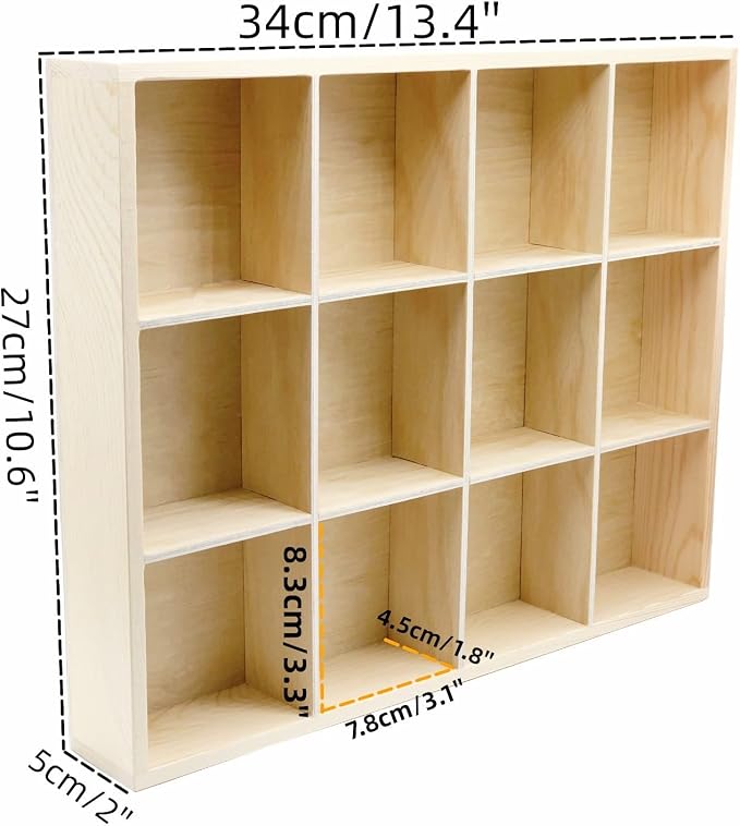 13.4''x10.6''x2'' Wooden Storage Divider Box Showcase Display Box | - Image 2