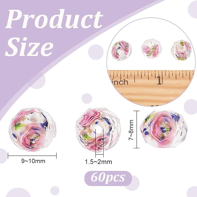 PH PandaHall 60pcs 9~10mm Rose Lampwork Beads Gold Sand Glass Beads Handmade - Image 2