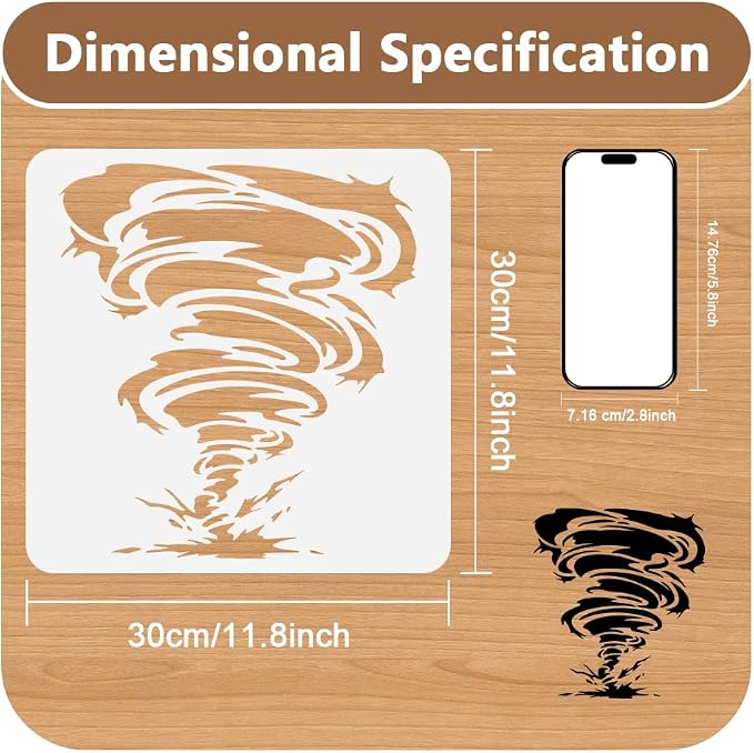 11.8"x11.8" Tornado Wall Stencil Templates Reusable Plastic Stencils - Image 2