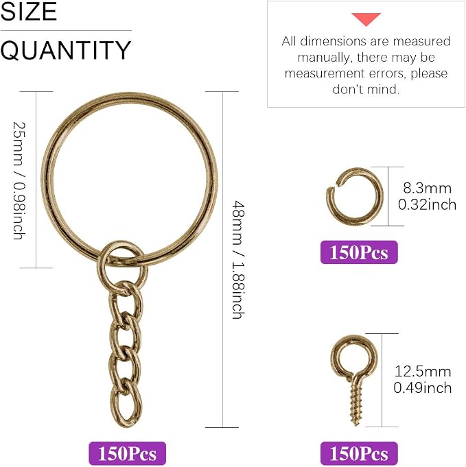 Swpeet 450Pcs Bronze 1" 25mm Key Chain Rings Kit, Including 150Pcs Keychain - Image 2