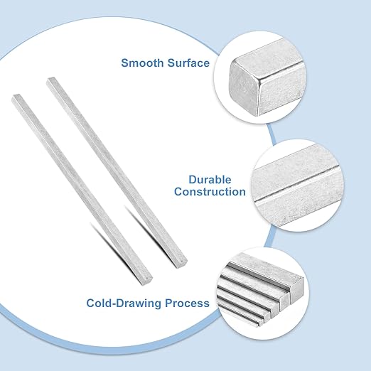 uxcell 6 Pcs Square Steel Key Stock, 7/16" x 7/16" x 12" Cold-Drawn 45# Steel Bars Precision Key Stock for Gearbox Coupling, Silver Tone