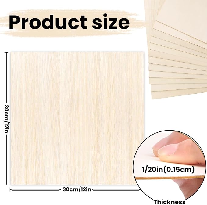 DIYDEC 12 Pack Basswood Sheets 12 x 12 x 1/16 Inch Thin Wooden Sheet Unfinished - Image 2