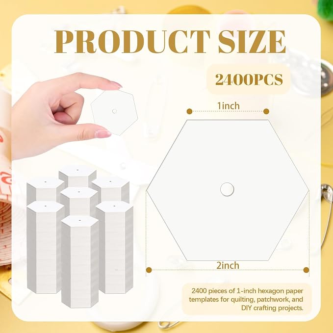 2400 PCS 1 Inch White Hexagon Piecing Paper Templates, Quilting Templates - Image 2