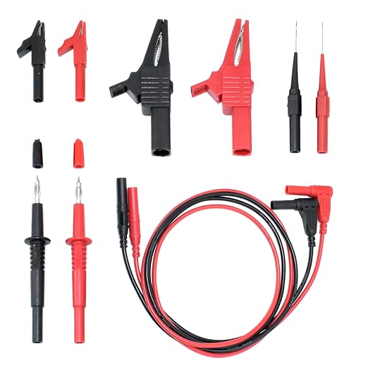 10Pcs Test Leads Kit, Double Insulated Test Lead Set with Alligator Clips and Needle Probefor Multimeter Electrical Testing
