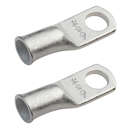 SELTERM 2pcs 6 AWG 1/4" Stud Tinned Copper Wire Lugs, Battery Lugs, Ring Terminals, Battery Cable Ends, 6 Gauge Ring Terminal Connectors, UL Marine Grade Electrical Battery Terminal Connectors