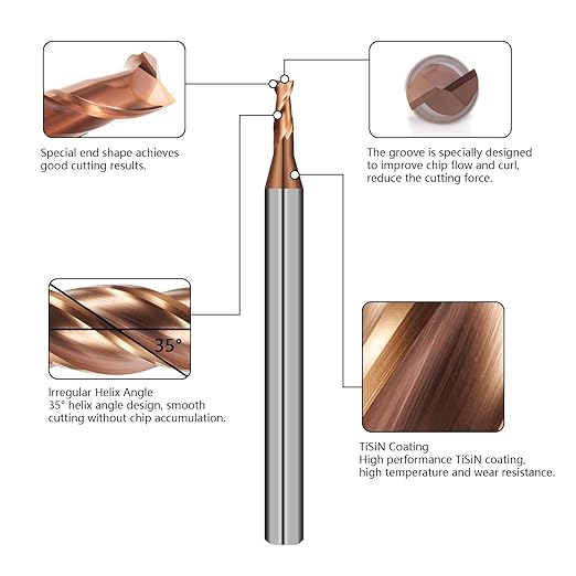 2 Flute 1/16" Carbide Square End Mill 5PCS Micrograin Milling Bits Sets TISIN Coating CNC Router Bit for Steel