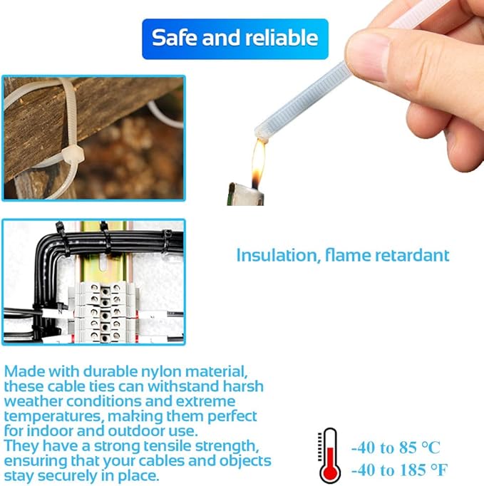 1000pcs 6Inch White Cable Tie,Nylon Zip Ties,Industrial Grade, 40 Pounds Tensile Strength, UV Resistant,Heavy Duty,for Home,Garden Trellis,Office,Garage and Workshop