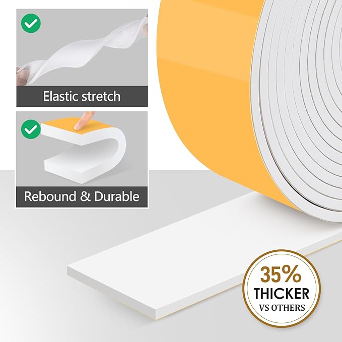 Pipe Insulation Tape, Outdoor Water Pipe Insulation Wrap, Foam Insulation Tape for Outdoor Pipes Winter Freeze Protection, Heat Tape for Water Pipes, Copper Pipes, PVC, AC Line, 4in x 15ft, White