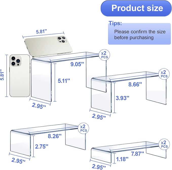 Acrylic Risers 8 Pcs – Clear Rectangular Display - Image 2