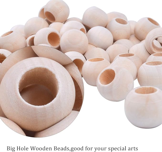 Jdesun 100 Pieces Wooden Beads, Natural Round Wood Loose Beads Wood Spacer 20mm - Image 4