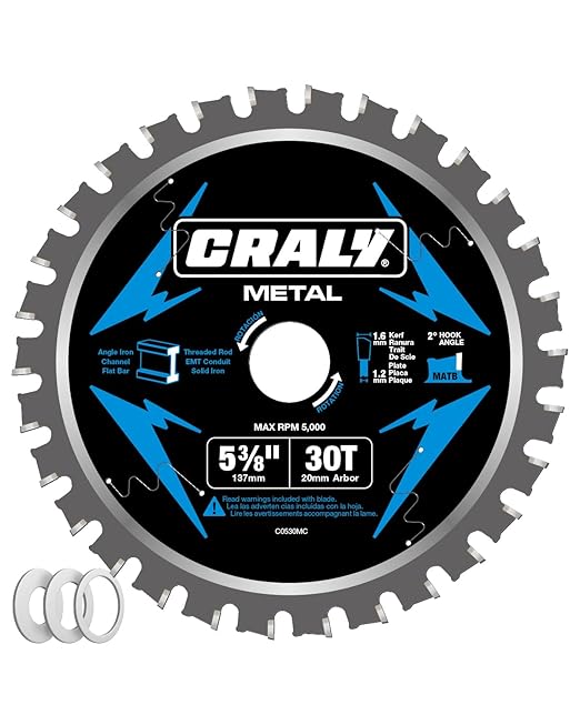 CRALY 5-3/8 Inch 30 Teeth Steel and Ferrous Metal Cutting Circular Saw Blade, 20 mm Arbor, Thin Kerf, Professional Carbide Tipped Blade for Angle Iron, Threaded Rod, EMT Conduit(C0530MC)