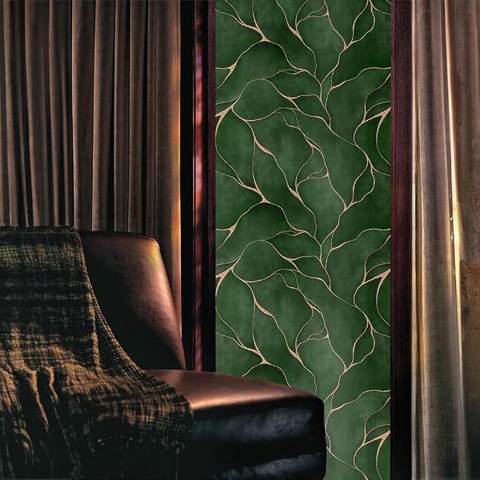Dark Jade Green Golden Fluid Mosaic Window Films Decorative Double-Side Privacy - Image 2