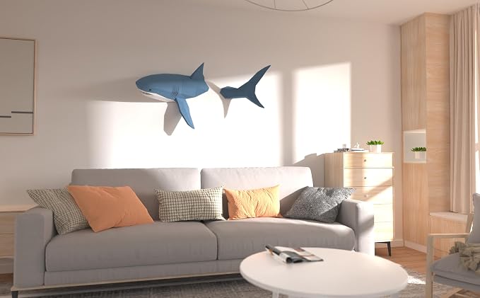 Shark on Wall Paper Sculpture, Left Side, Pre-cut DIY Papercraft Kit, Handmade - Image 6