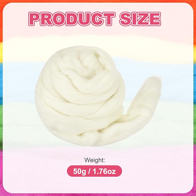 MECCANIXITY Wool Roving Yarn Soft Felting Wool 50g/1.76oz Pure Chunky Roving - Image 2