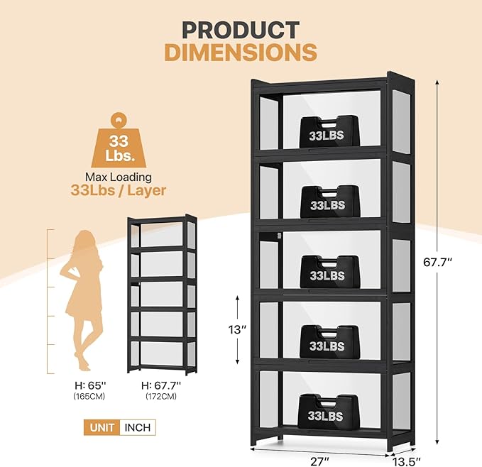 Magshion Display Cabinet with Acrylic Doors, 67.5" Tall, Balck | Full 4-Side - Image 2