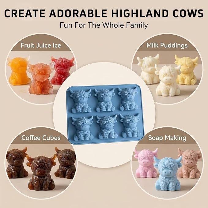 Mini Highland Cow Ice Cube Mold – 3D Cute Cattle Silicone Tray, Reusable Ice - Image 6