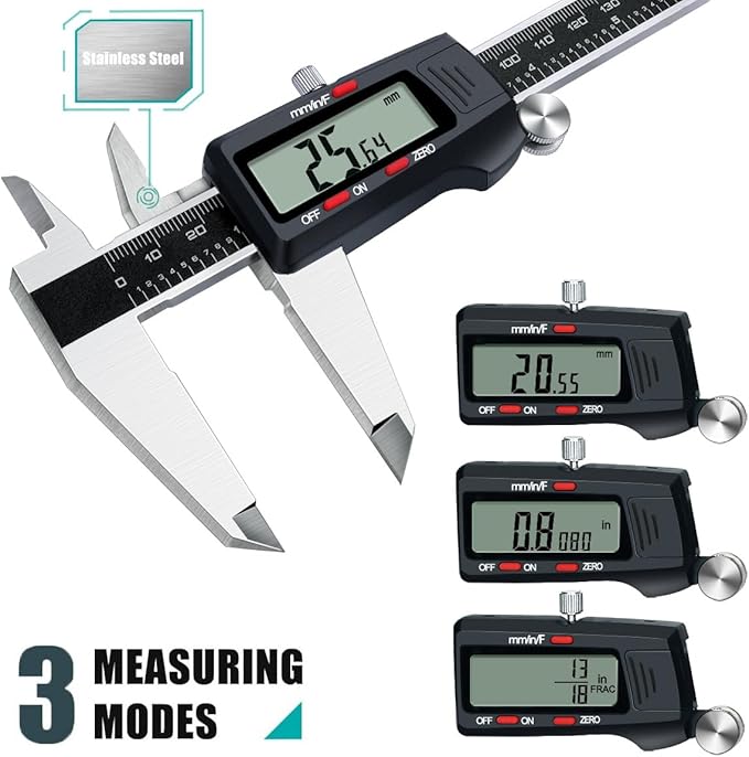 Kynup Digital Caliper, 8 Inch Micrometer Caliper Tool, Vernier Caliper with Stainless Steel Body, Large LCD Screen, Auto - Off Feature, Inch Metric Fraction Conversion (200mm)