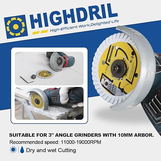 HIGHDRIL 3" 75mm Circular Saw Blade Set 4pcs - Diamond/HSS/Carbide Cutting Disc for Angle Grinder Cutting Concrete Metal Wood Plastic
