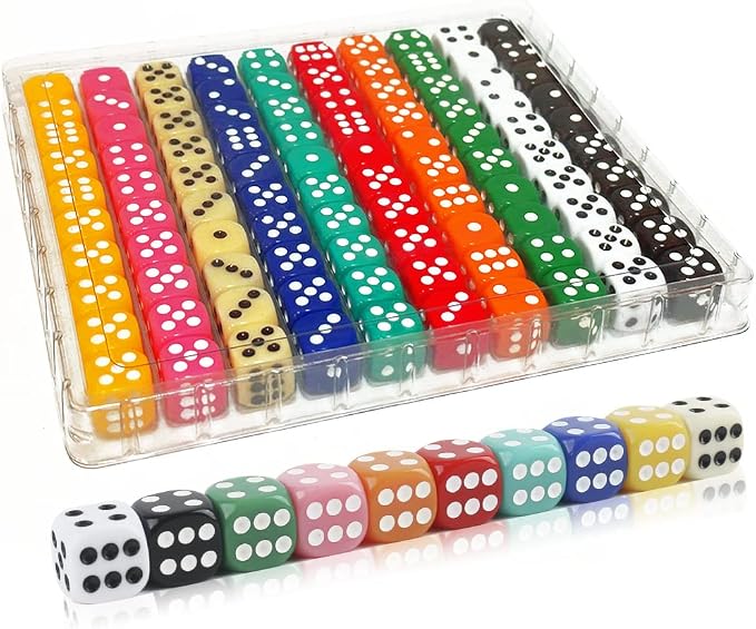 100 Pieces 16MM Dice Set, 6 Sided Colored Dices by SLSESIN