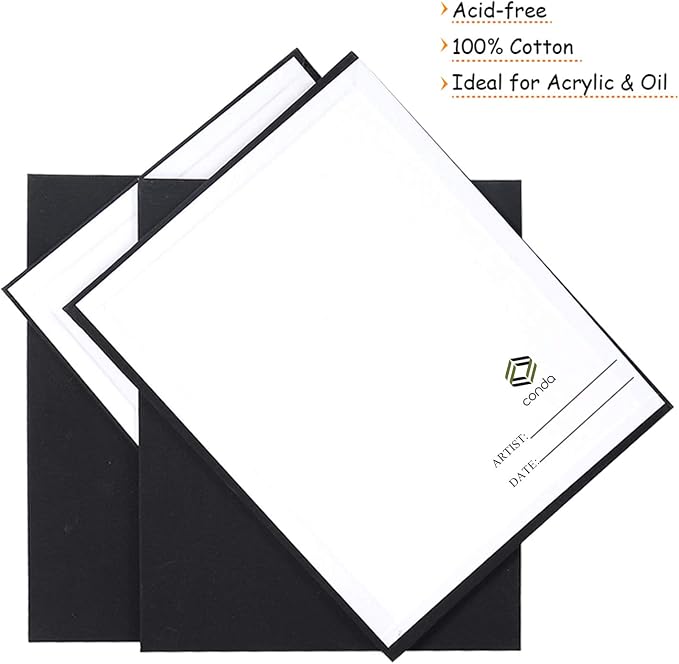CONDA Black Canvases for Painting 9x12 inch, 100% Cotton Acid-Free, 8 oz - Image 5