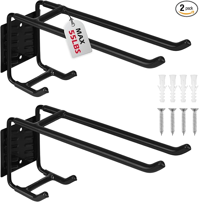 2-Piece 9.4" Heavy Duty Garage Hooks, Sturdy Utility Hooks Holds 55 LB Wall Mount Garden Tool Organizer Hangers for Hanging Shovel Ladder Chairs Strollers Power Tool Tire and More (Black)