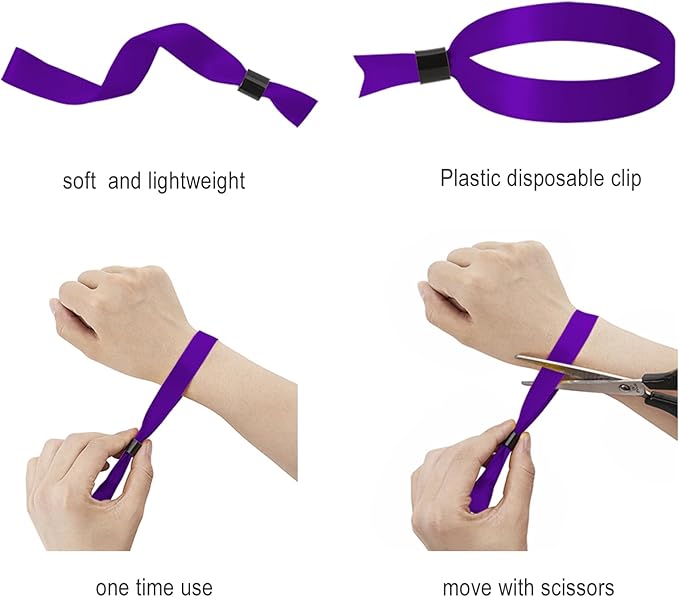 100 Pack Wrist Bands|Purple Wristbands for Events|Wristbands for Concerts Festival Admission Party|13.78” x 0.59”