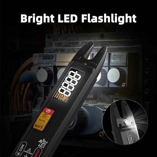 BSIDE DC AC Clamp Meter Open Jaw Smart Digital Multimeter Tester, Rechargeable with True RMS, Measures Current Capacitance Diode Duty Cycle Ohm Hz Continuity V-Alert Live Check Environment Temperature