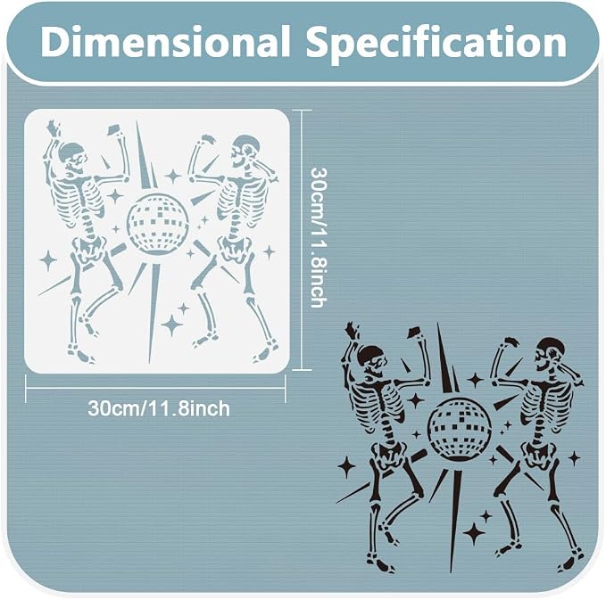 Dancing Skeletons Disco Ball Wall Painting Stencil, 11.8"x11.8" Skeleton - Image 2