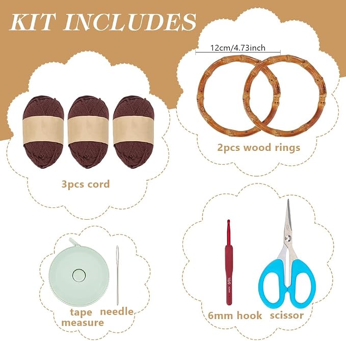 ACRNIGHEET Crochet Bag Kit for Adults Coffee Colored Handbag Crochet Kit for - Image 2