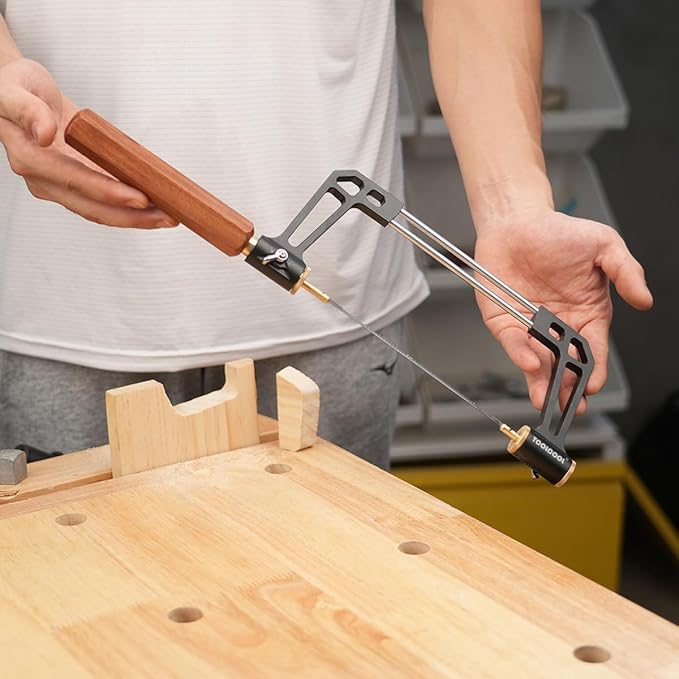 TOOLCOOL Coping Saw for Woodworking Aluminum Alloy Frame Hardwood Round Handle Handsaw with 15T 18T 24T High Speed Steel Saw Blades