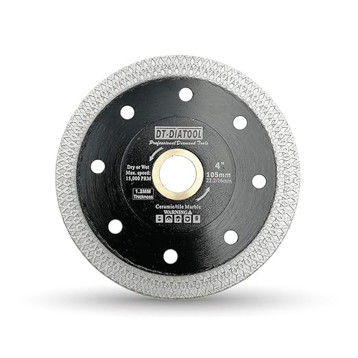DT-DIATOOL Diamond Tile Blade 4 Inch Diamond Turbo X Mesh Rim Segement Circular Saw Blade for Procelain Ceramic Stoneware Marble Granite Fits 5/8"-7/8" Arbor
