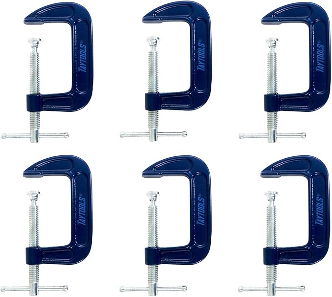 6 Pack Taytools 4 Inch C Clamps Malleable Steel Frame Power Coated Acme Threads Zinc Plated Carbon Steel Spindle and Sliding Bar (6, 4 inch)
