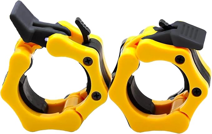 Barbell Clamps 2 inch, Heavy Duty Exercise Collars 2" Quick Release Pair of Locking Pro Olympic Weight Bar Plate Locks Collar Clips Weightlifting Fitness Training - Yellow/Black